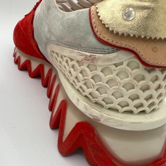 Men's Christian Louboutin Gray and Red Loubishark Sneakers 41.5 / US 8.5 - Picture 8 of 11